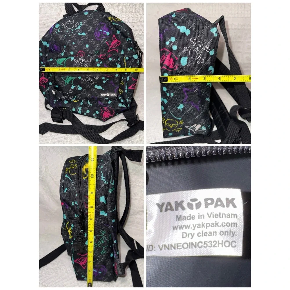 Yak‎ Pak Mini Backpack Graffiti Skull Print Black Neon Small Daypack Streetwear
